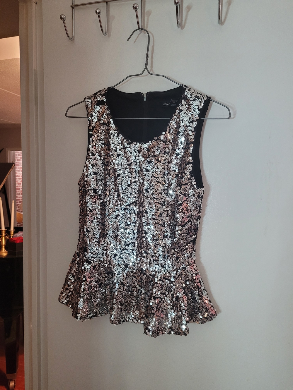 Sequined Peplum Tank Top - Silver